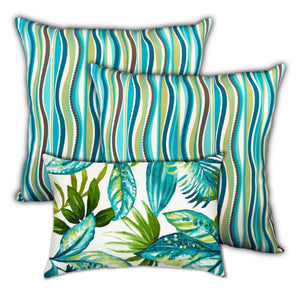 Homeroots Set Of Three 18" X 18" White And Green Blown Seam Tropical Throw Indoor Outdoor Pillow  Uv Protected Polyester 416496