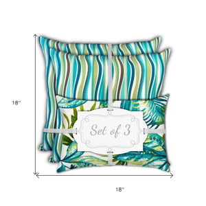 Homeroots Set Of Three 18" X 18" White And Green Blown Seam Tropical Throw Indoor Outdoor Pillow  Uv Protected Polyester 416496