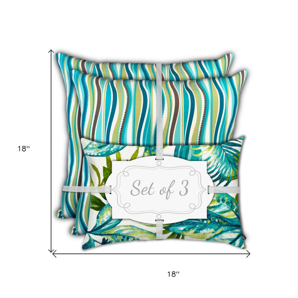Homeroots Set Of Three 18" X 18" White And Green Blown Seam Tropical Throw Indoor Outdoor Pillow  Uv Protected Polyester 416496