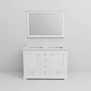 English Elm White Double Bath Vanity 48" W x 22" D with White Quartz Top, Soft-Close Drawers, Mirror Included B2731S00641