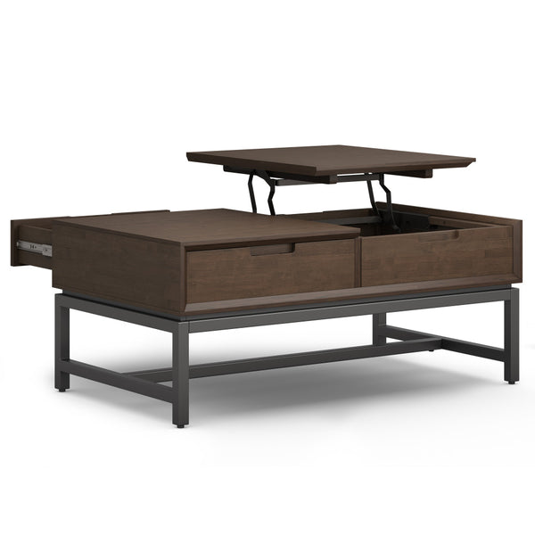 English Elm Banting Walnut Brown Lift Top Coffee Table with Storage, Solid Rubberwood & Metal, Modern Industrial Style B136P203478