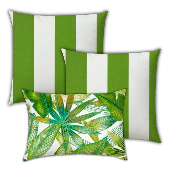 Homeroots Set Of Three 18" X 18" Green And White Blown Seam Striped Throw Indoor Outdoor Pillow  Uv Protected Polyester 416502