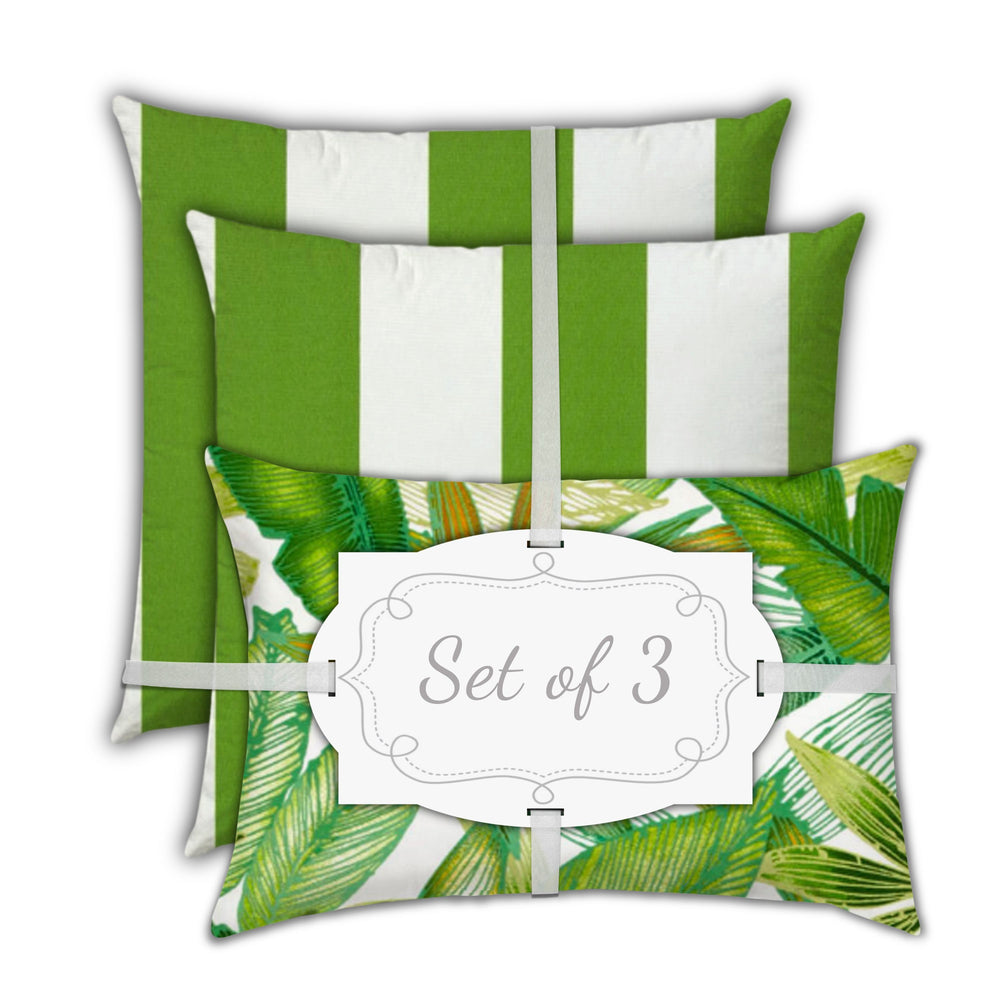 Homeroots Set Of Three 18" X 18" Green And White Blown Seam Striped Throw Indoor Outdoor Pillow  Uv Protected Polyester 416502