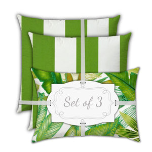 Homeroots Set Of Three 18" X 18" Green And White Blown Seam Striped Throw Indoor Outdoor Pillow  Uv Protected Polyester 416502