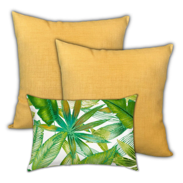 Homeroots Set Of Three 18" X 18" Green And White Blown Seam Solid Color Throw Indoor Outdoor Pillow  Uv Protected Polyester 416517