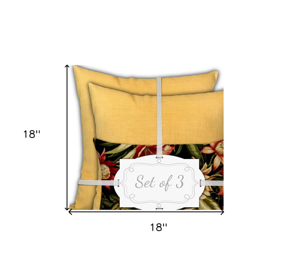 Homeroots Set Of Three 18" X 18" Black And Red Blown Seam Solid Color Throw Indoor Outdoor Pillow  Uv Protected Polyester 416520