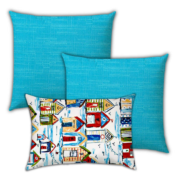 Homeroots Set Of Three 18" X 18" Red And Green Blown Seam Solid Color Throw Indoor Outdoor Pillow  Uv Protected Polyester 416531