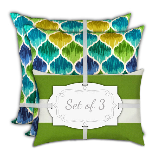 Homeroots Set Of Three 18" X 18" Green And Yellow Blown Seam Quatrefoil Throw Indoor Outdoor Pillow  Uv Protected Polyester 416547