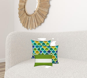 Homeroots Set Of Three 18" X 18" Green And Yellow Blown Seam Quatrefoil Throw Indoor Outdoor Pillow  Uv Protected Polyester 416547