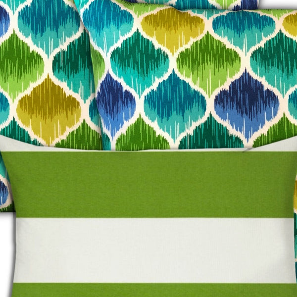 Homeroots Set Of Three 18" X 18" Green And Yellow Blown Seam Quatrefoil Throw Indoor Outdoor Pillow  Uv Protected Polyester 416547