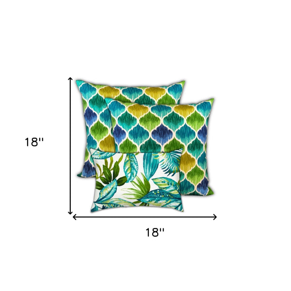 Homeroots Set Of Three 18" X 18" Green And Yellow Blown Seam Quatrefoil Throw Indoor Outdoor Pillow  Uv Protected Polyester 416552
