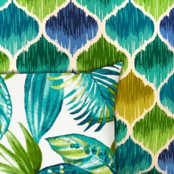 Homeroots Set Of Three 18" X 18" Green And Yellow Blown Seam Quatrefoil Throw Indoor Outdoor Pillow  Uv Protected Polyester 416552