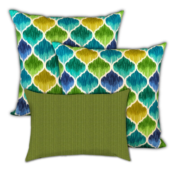 Homeroots Set Of Three 18" X 18" Green And Yellow Blown Seam Quatrefoil Throw Indoor Outdoor Pillow  Uv Protected Polyester 416553