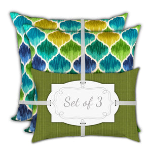 Homeroots Set Of Three 18" X 18" Green And Yellow Blown Seam Quatrefoil Throw Indoor Outdoor Pillow  Uv Protected Polyester 416553