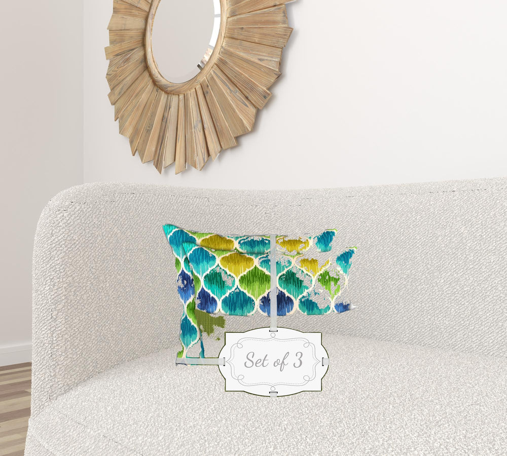 Homeroots Set Of Three 18" X 18" Green And Yellow Blown Seam Quatrefoil Throw Indoor Outdoor Pillow  Uv Protected Polyester 416553