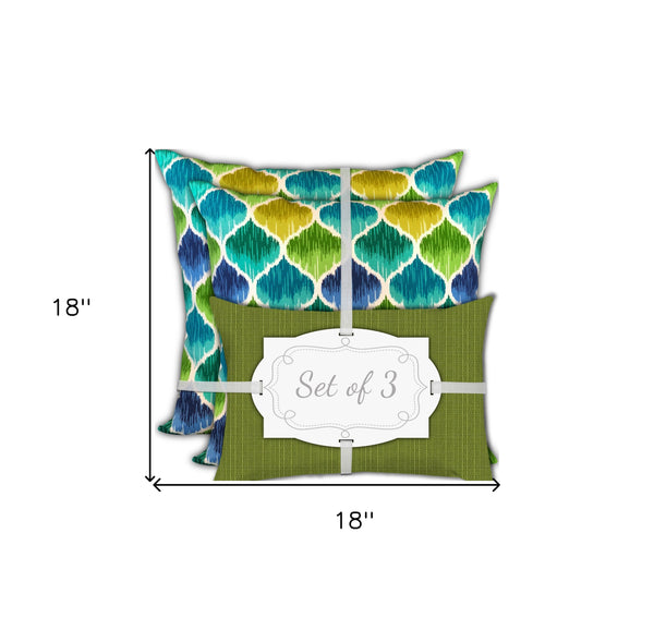 Homeroots Set Of Three 18" X 18" Green And Yellow Blown Seam Quatrefoil Throw Indoor Outdoor Pillow  Uv Protected Polyester 416553