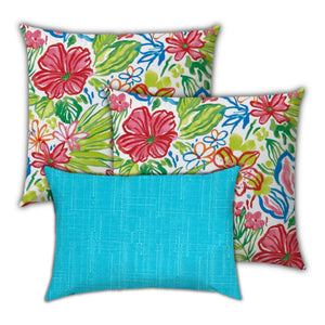 Homeroots Set Of Three 18" X 18" Red And Blue Blown Seam Floral Throw Indoor Outdoor Pillow  Uv Protected Polyester 416556