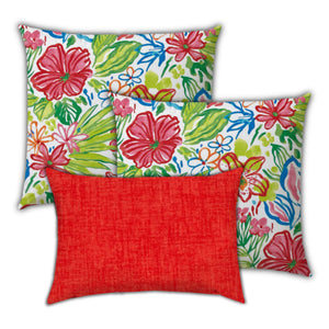Homeroots Set Of Three 18" X 18" Red And White Blown Seam Floral Throw Indoor Outdoor Pillow  Uv Protected Polyester 416557
