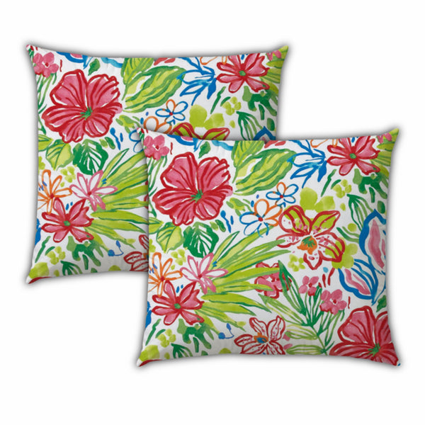 Homeroots Set Of Three 18" X 18" Red And White Blown Seam Floral Throw Indoor Outdoor Pillow  Uv Protected Polyester 416557