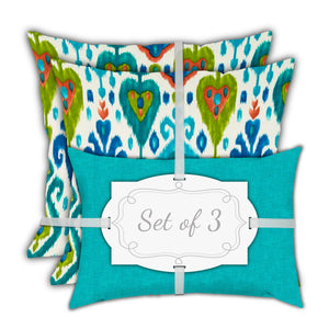 Homeroots Set Of Three 18" X 18" Green And White Blown Seam Ikat Throw Indoor Outdoor Pillow  Uv Protected Polyester 416591