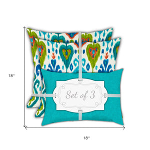 Homeroots Set Of Three 18" X 18" Green And White Blown Seam Ikat Throw Indoor Outdoor Pillow  Uv Protected Polyester 416591