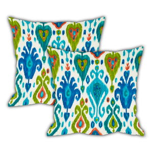 Homeroots Set Of Three 18" X 18" Green And White Blown Seam Ikat Throw Indoor Outdoor Pillow  Uv Protected Polyester 416593