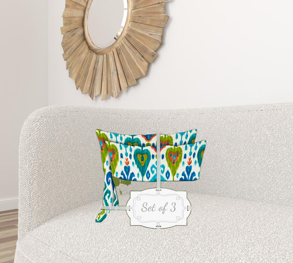 Homeroots Set Of Three 18" X 18" Green And White Blown Seam Ikat Throw Indoor Outdoor Pillow  Uv Protected Polyester 416593