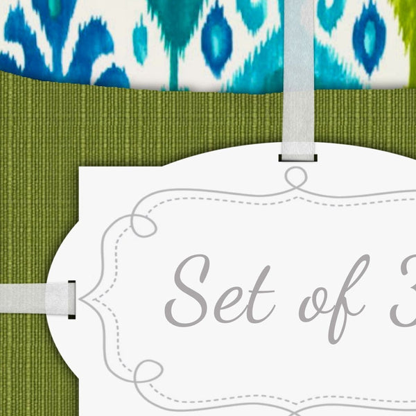 Homeroots Set Of Three 18" X 18" Green And White Blown Seam Ikat Throw Indoor Outdoor Pillow  Uv Protected Polyester 416593