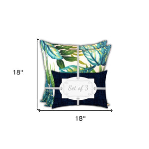 Homeroots Set Of Three 18" X 18" White And Blue Blown Seam Tropical Throw Indoor Outdoor Pillow  Uv Protected Polyester 416597