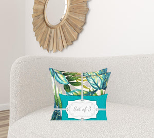 Homeroots Set Of Three 18" X 18" White And Gray Blown Seam Tropical Throw Indoor Outdoor Pillow  Uv Protected Polyester 416598