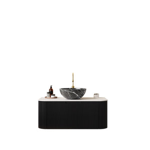 English Elm Dina Floating Bathroom Vanity Sintered Stone Top Glass Basin Striped Plywood Cabinet W2615S00265