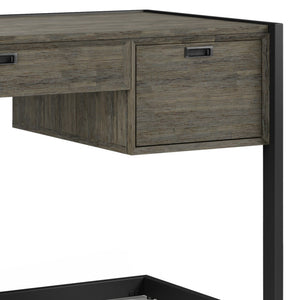 English Elm Hampden Solid Acacia Wood Desk in Weathered Grey with Keyboard Tray, 3 Drawers & Matte Black Frame B136P158676