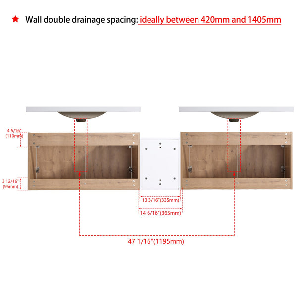 English Elm 84" Wall-Mounted Bathroom Vanity With Soft-Close Doors & Resin Sinks - Modern Storage Solution! W999S00230