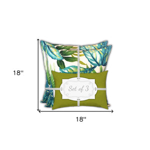 Homeroots Set Of Three 18" X 18" White And Blue Blown Seam Tropical Throw Indoor Outdoor Pillow  Uv Protected Polyester 416600
