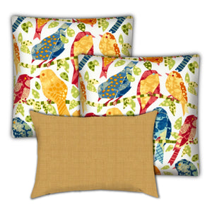 Homeroots Set Of Three 18" X 18" Gold And White Bird Blown Seam Throw Indoor Outdoor Pillow  Uv Protected Polyester 416611