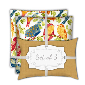 Homeroots Set Of Three 18" X 18" Gold And White Bird Blown Seam Throw Indoor Outdoor Pillow  Uv Protected Polyester 416611
