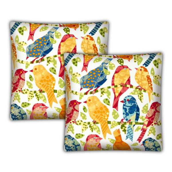 Homeroots Set Of Three 18" X 18" Gold And White Bird Blown Seam Throw Indoor Outdoor Pillow  Uv Protected Polyester 416612