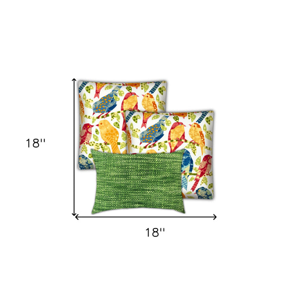 Homeroots Set Of Three 18" X 18" Gold And White Bird Blown Seam Throw Indoor Outdoor Pillow  Uv Protected Polyester 416612