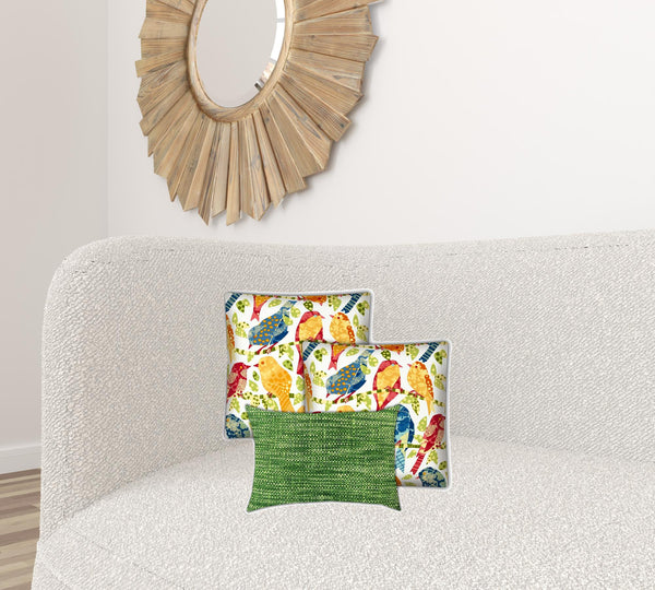 Homeroots Set Of Three 18" X 18" Gold And White Bird Blown Seam Throw Indoor Outdoor Pillow  Uv Protected Polyester 416612