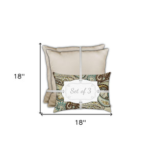Homeroots Set Of Three 18" X 18" Brown And Tan Blown Seam Paisley Throw Indoor Outdoor Pillow  Uv Protected Polyester 416617