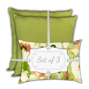 Homeroots Set Of Three 18" X 18" Green And White Blown Seam Floral Throw Indoor Outdoor Pillow  Uv Protected Polyester 416620