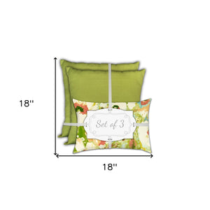 Homeroots Set Of Three 18" X 18" Green And White Blown Seam Floral Throw Indoor Outdoor Pillow  Uv Protected Polyester 416620