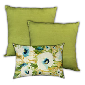 Homeroots Set Of Three 18" X 18" Green And Blue Blown Seam Floral Throw Indoor Outdoor Pillow  Uv Protected Polyester 416621