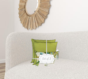 Homeroots Set Of Three 18" X 18" Green And Blue Blown Seam Floral Throw Indoor Outdoor Pillow  Uv Protected Polyester 416621