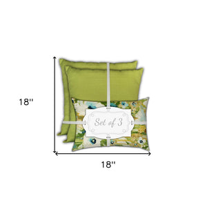 Homeroots Set Of Three 18" X 18" Green And Blue Blown Seam Floral Throw Indoor Outdoor Pillow  Uv Protected Polyester 416621