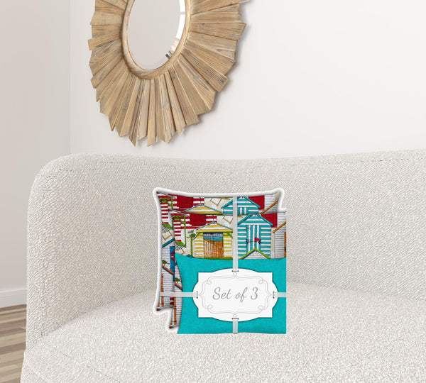 Homeroots Set Of Three 18" X 18" Orange And White Zippered Solid Color Throw Indoor Outdoor Pillow  Uv Protected Polyester 416634