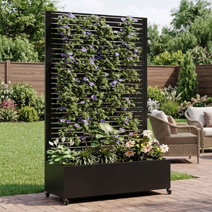 English Elm Metal Raised Garden Bed with Integrated Trellis Lockable Wheels and Privacy Screen W347P455026