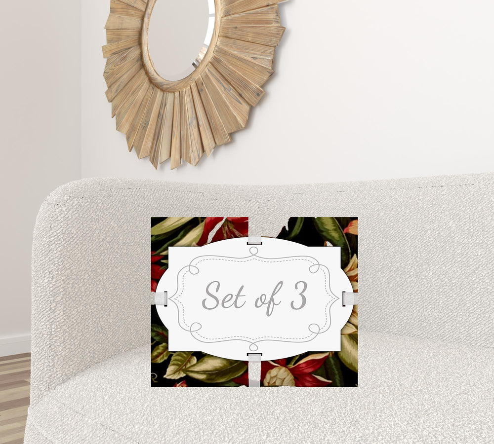 Homeroots Set Of Three 18" X 18" Black And Red Zippered Floral Throw Indoor Outdoor Pillow  Uv Protected Polyester 416656