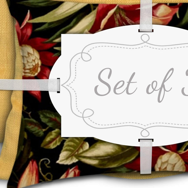 Homeroots Set Of Three 18" X 18" Black And Red Zippered Floral Throw Indoor Outdoor Pillow  Uv Protected Polyester 416656