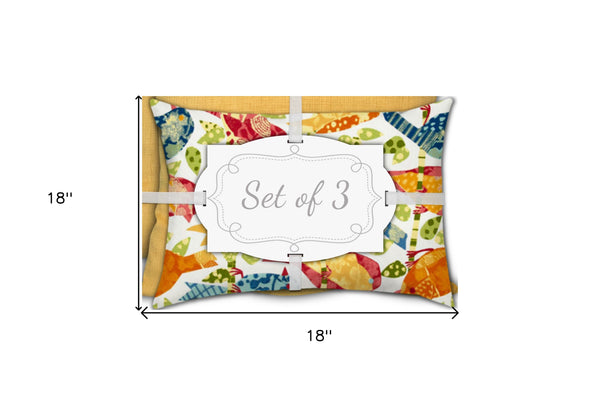 Homeroots Set Of Three 18" X 18" Gold And White Bird Zippered Solid Color Throw Indoor Outdoor Pillow  Uv Protected Polyester 416657